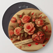Vintage Valentinstag Schokolade und Blume Button (Vorne & Hinten)