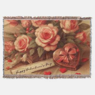 Vintage Valentinstag Schokolade und Blume Decke