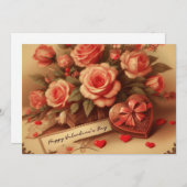 Vintage Valentinstag Schokolade und Blume Feiertagskarte (Vorne/Hinten)