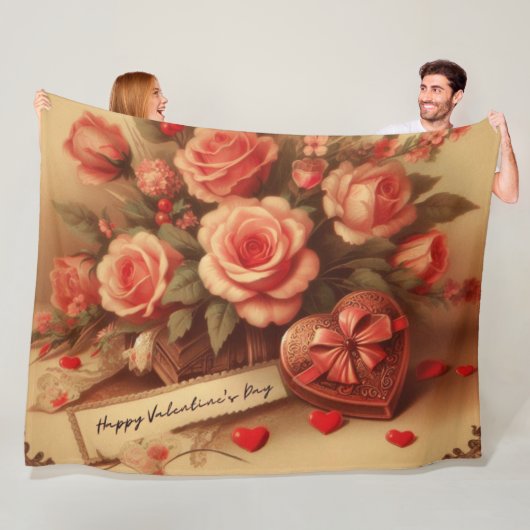 Vintage Valentinstag Schokolade und Blume Fleecedecke (Beispiel)