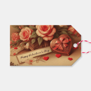 Vintage Valentinstag Schokolade und Blume Geschenkanhänger