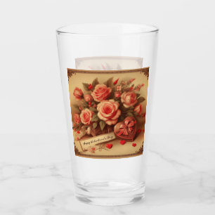 Vintage Valentinstag Schokolade und Blume Glas