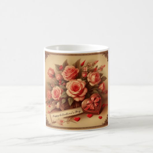 Vintage Valentinstag Schokolade und Blume Kaffeetasse (Mittel)