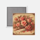 Vintage Valentinstag Schokolade und Blume Magnet (Vorderseite/Rückseite)