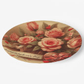 Vintage Valentinstag Schokolade und Blume Pappteller (Schrägansicht)
