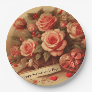 Vintage Valentinstag Schokolade und Blume Pappteller
