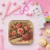 Vintage Valentinstag Schokolade und Blume Pappteller (Party)