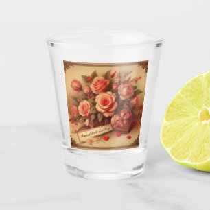 Vintage Valentinstag Schokolade und Blume Schnapsglas