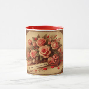 Vintage Valentinstag Schokolade und Blume Tasse