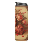 Vintage Valentinstag Schokolade und Blume Thermosbecher (Nach rechts gedreht)