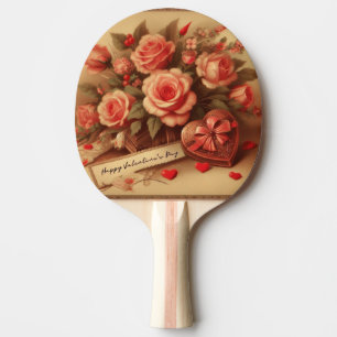 Vintage Valentinstag Schokolade und Blume Tischtennis Schläger