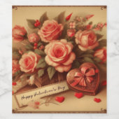 Vintage Valentinstag Schokolade und Blume Weinetikett (Einzelnes Label)