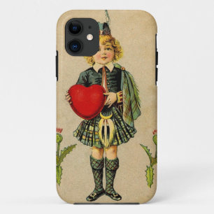 Vintage Valentinstag schottischer Junge & Herz iPhone 11 Hülle