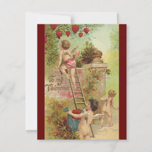 Vintage Valentinstag, süße Cherubs klettern Leiter Feiertagskarte