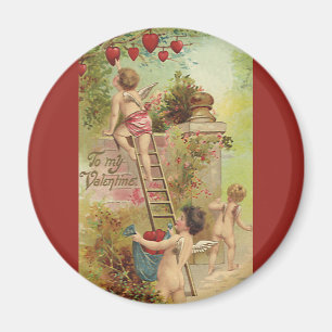 Vintage Valentinstag, süße Cherubs klettern Leiter Magnet