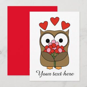Vintage Valentinstag Süße Eule mit Blumen Feiertagskarte