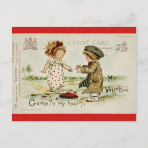Vintage Valentinstag Süße Kinder Postkarte