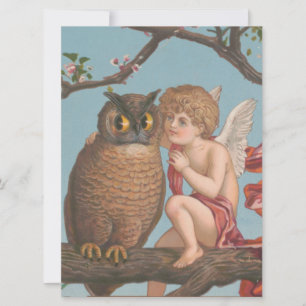 vintage valentinstag süßer cherub-eule feiertagskarte