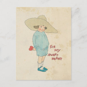 Vintage Valentinstag Süßes Kind Herz Schatz Feiertagspostkarte