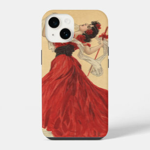Vintage Valentinstag, tanzende Dame rote Herzen iPhone Hülle