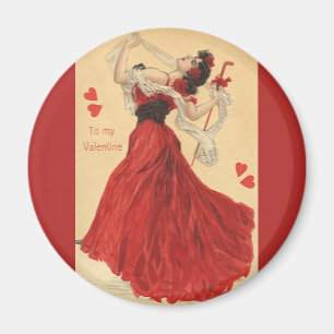 Vintage Valentinstag, tanzende Dame rote Herzen Magnet