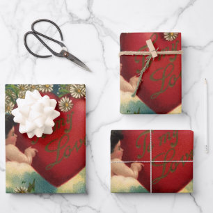 Vintage Valentinstag viktorianische Cherubim im Hi Geschenkpapier Set