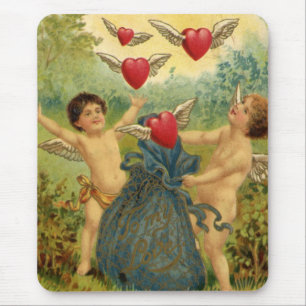 Vintage Valentinstag, viktorianische Cherubs Herze Mousepad