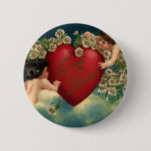Vintage Valentinstag viktorianische Cherubs im Him Button