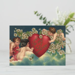 Vintage Valentinstag viktorianische Cherubs im Him Feiertagskarte