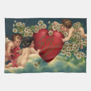 Vintage Valentinstag viktorianische Cherubs im Him Geschirrtuch