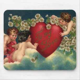 Vintage Valentinstag viktorianische Cherubs im Him Mousepad