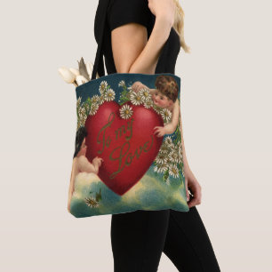 Vintage Valentinstag viktorianische Cherubs im Him Tasche