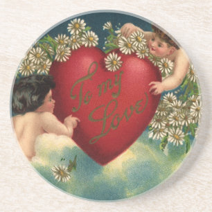 Vintage Valentinstag viktorianische Cherubs im Him Untersetzer