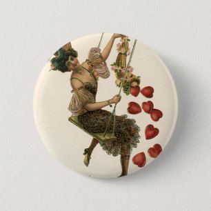 Vintage Valentinstag, viktorianische Dame auf eine Button