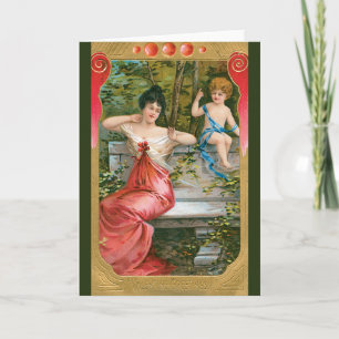 Vintage Valentinstag, viktorianische Dame mit Cher Feiertagskarte
