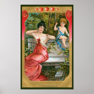 Vintage Valentinstag, viktorianische Dame mit Cher Poster