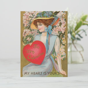 Vintage Valentinstag, viktorianische Dame mit Herz Feiertagskarte