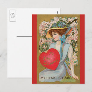 Vintage Valentinstag, viktorianische Dame mit Herz Feiertagspostkarte
