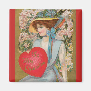 Vintage Valentinstag, viktorianische Dame mit Herz Magnet