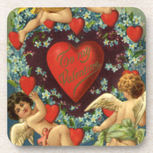 Vintage Valentinstag, viktorianische Engelsherzen Getränkeuntersetzer