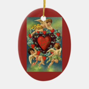 Vintage Valentinstag, viktorianische Engelsherzen Keramik Ornament