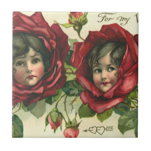 Vintage Valentinstag, viktorianische Gesichter in  Fliese