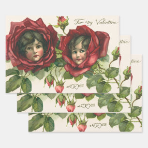 Vintage Valentinstag, viktorianische Gesichter in  Geschenkpapier Set