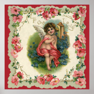 Vintage Valentinstag viktorianischer Cherub auf Te Poster