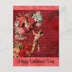 Vintage Valentinstag viktorianischer Cupid rote Ro Postkarte