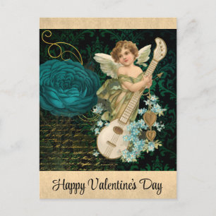 Vintage Valentinstag viktorianischer Engel Blumen Postkarte