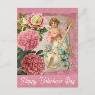 Vintage Valentinstag viktorianischer Engel floral Postkarte