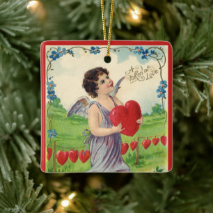 Vintage Valentinstag, viktorianischer Engel mit He Keramikornament