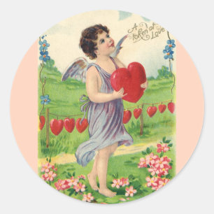 Vintage Valentinstag, viktorianischer Engel mit He Runder Aufkleber