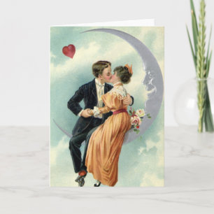 Vintage Valentinstag viktorianischer Kuss auf dem  Feiertagskarte
